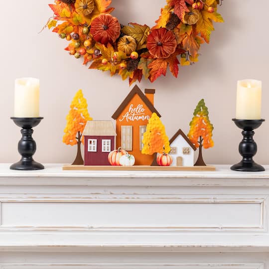 Glitzhome® 18" Fall Metal & Wood Village Table Decor